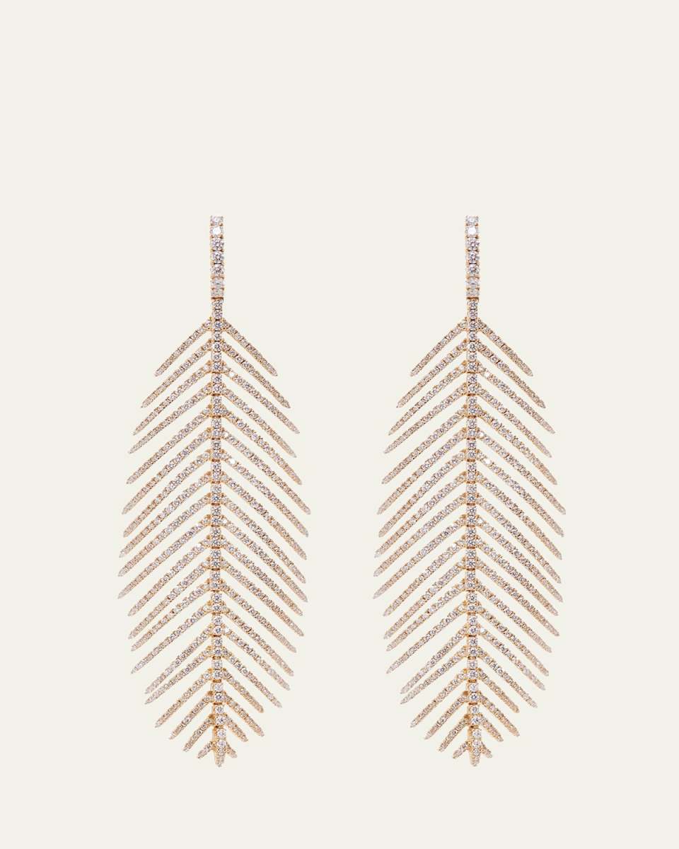 18K Yellow Gold Feathers That Move Diamond Earrings